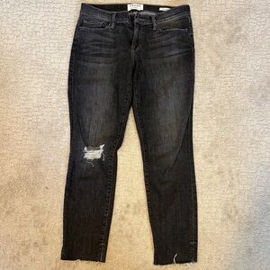 Frame Charcoal Distressed Skinny Jeans